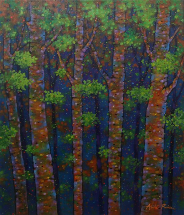 Acrylic Forest Painting from Java, 'Re-Blooming'