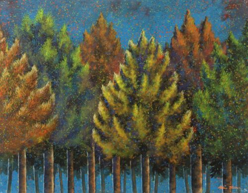 Acrylic Landscape Painting on Canvas, 'Peace in Fir Forest' Acrylic Landscape Painting on Canvas, 'Peace in Fir Forest'