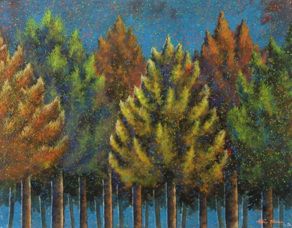 Acrylic Landscape Painting on Canvas, 'Peace in Fir Forest' Acrylic Landscape Painting on Canvas, 'Peace in Fir Forest'
