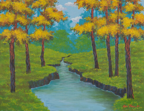 Acrylic on Canvas Impressionist Landscape Painting from Java, 'Earth's Vein' Acrylic on Canvas Impressionist Landscape Painting from Java, 'Earth's Vein'