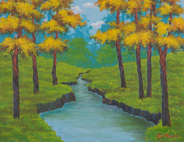 Acrylic on Canvas Impressionist Landscape Painting from Java, 'Earth's Vein'