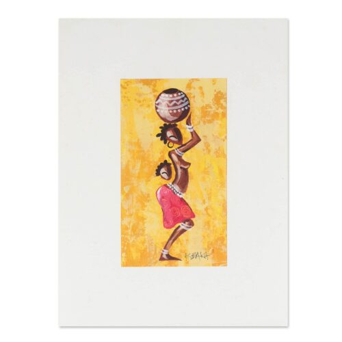 African Folk Art Painting, 'Woman from the Yellow Lake'