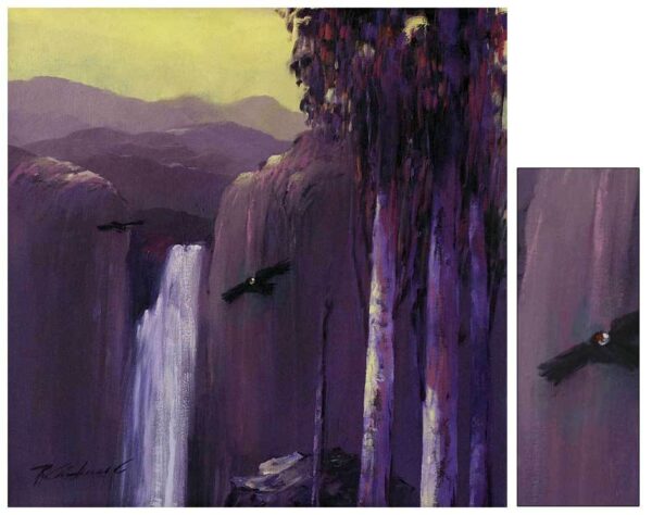 Andean Waterfall Landscape in Purple Shades Oil Painting, 'Torrent' Andean Waterfall Landscape in Purple Shades Oil Painting, 'Torrent'