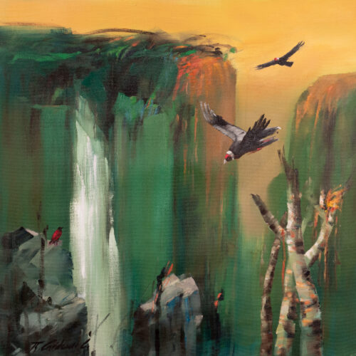 Condor-Inspired Andean Landscape Oil Painting from Peru, 'Valley of the Condor'