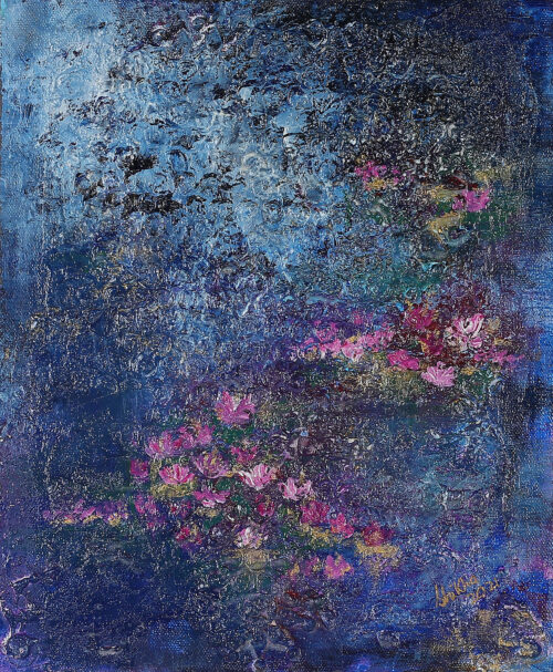 Expressionist Acrylic on Canvas Painting of Floral Pond, 'Lily Pond II' Expressionist Acrylic on Canvas Painting of Floral Pond, 'Lily Pond II'