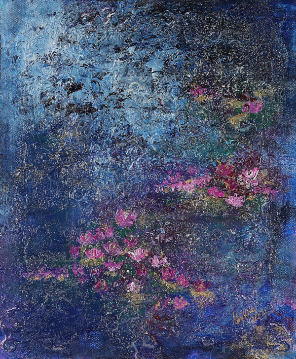 Expressionist Acrylic on Canvas Painting of Floral Pond, 'Lily Pond II'