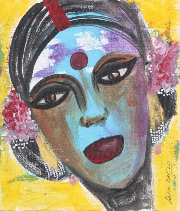 Expressionist Acrylic Portrait Painting on Canvas Board, 'Enchanting Eyes'