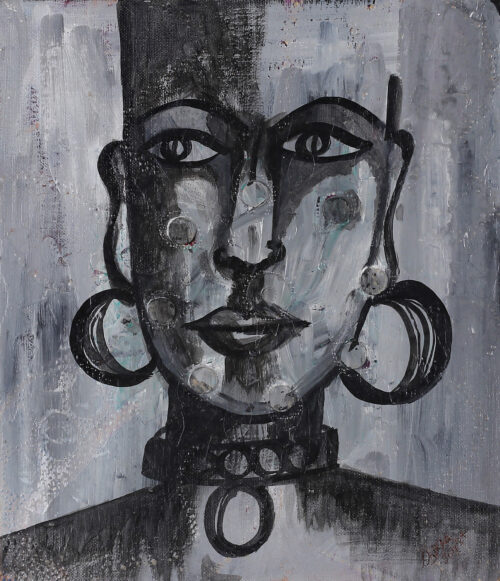 Expressionist Black and Grey Acrylic Painting of Warrior, 'Warrior with Bruises'
