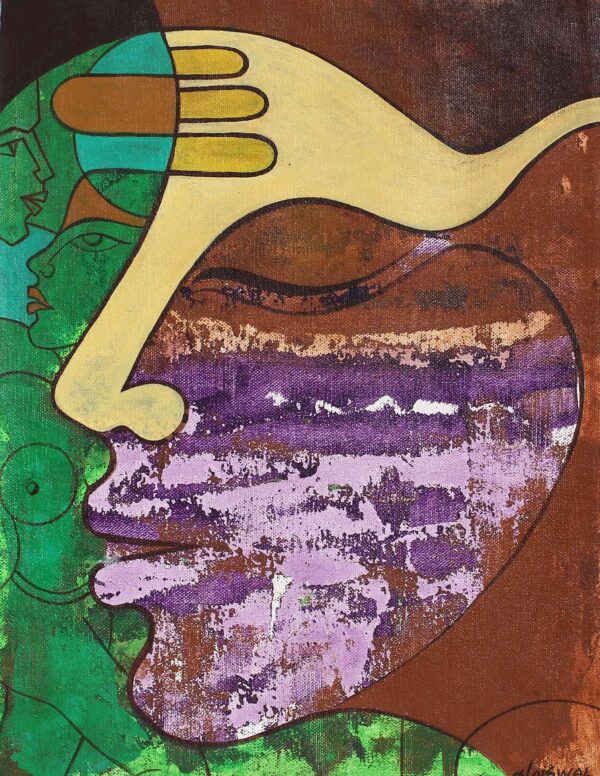 Expressionist Painting of Faces from India, 'Moods II'