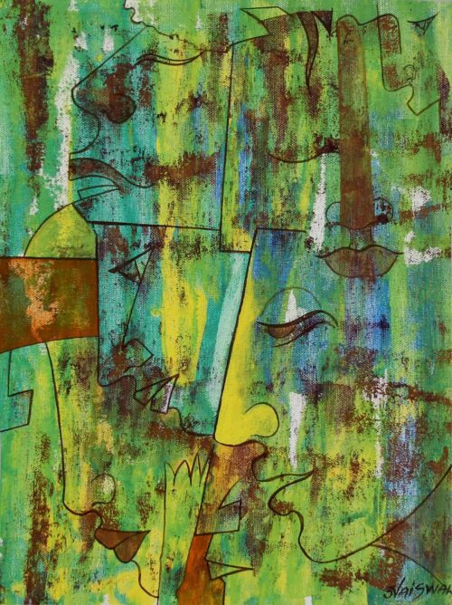 Expressionistic Original India Painting in Hot Colors, 'Moods'