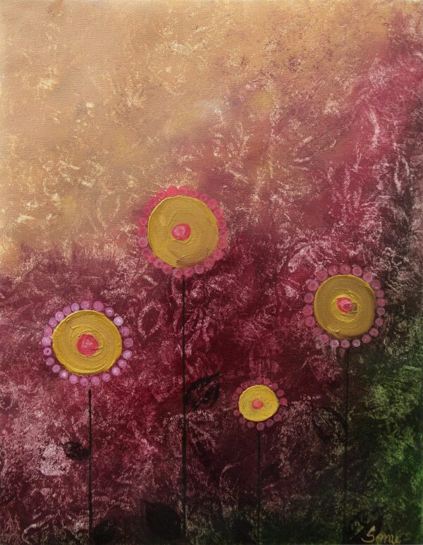 Floral Abstract Painting Signed Oil on Canvas from India, 'Dream I' Floral Abstract Painting Signed Oil on Canvas from India, 'Dream I'