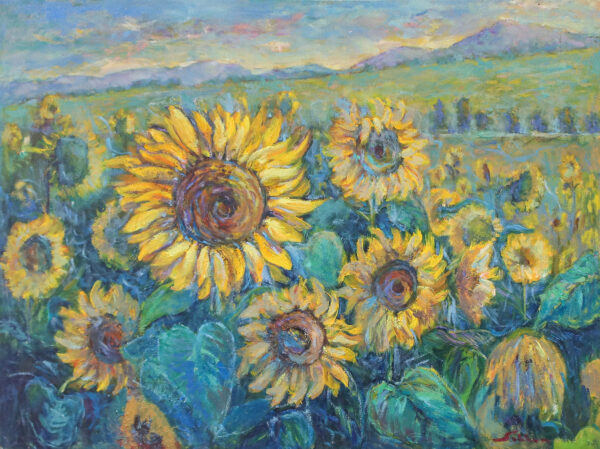 Floral Impressionistic Painting from Thailand, 'The Sunflower When Rising' Floral Impressionistic Painting from Thailand, 'The Sunflower When Rising'