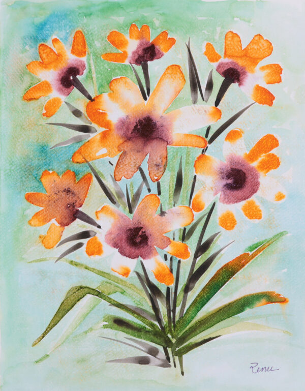 Floral Watercolor Painting from India, 'Marigold'