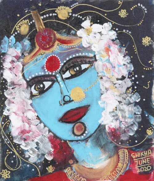Goddess Parvati Acrylic Painting on Canvas Board, 'Parvati as a Bride'