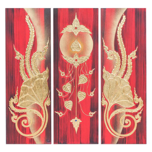 Gold Leaf and Acrylic Painting on Canvas (Triptych), 'Shining Mind'