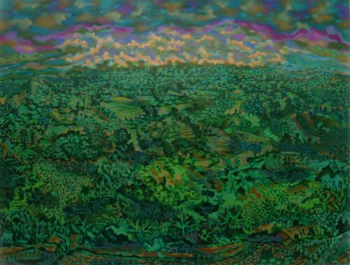 Green Impressionist Landscape Painting (2017) from Java, 'Baturiti Beauty'