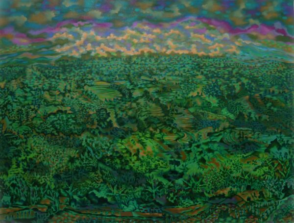 Green Impressionist Landscape Painting (2017) from Java, 'Baturiti Beauty'