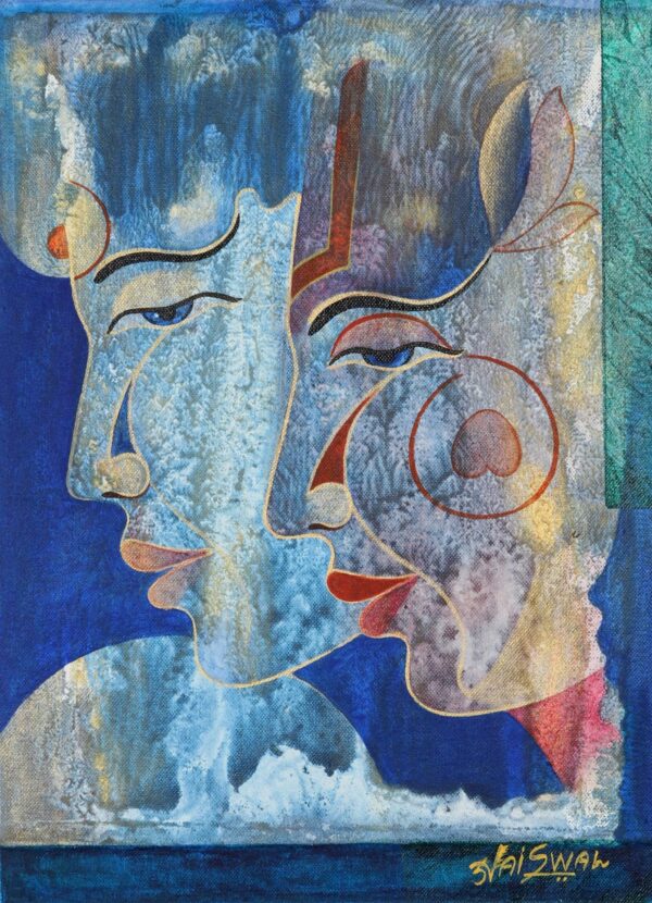 Hindu-Themed Acrylic Painting, 'Radha & Rukhmani'