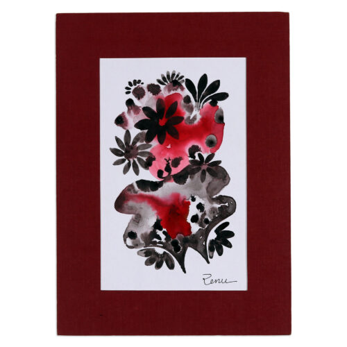 Impressionist Modern Floral Watercolor Painting with Mat, 'Aquatic Blossoms'