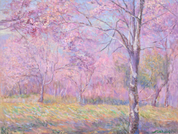 Impressionist-Style Floral Landscape Painting, 'Cherry Blossom at Phu Lom Lo' Impressionist-Style Floral Landscape Painting, 'Cherry Blossom at Phu Lom Lo'