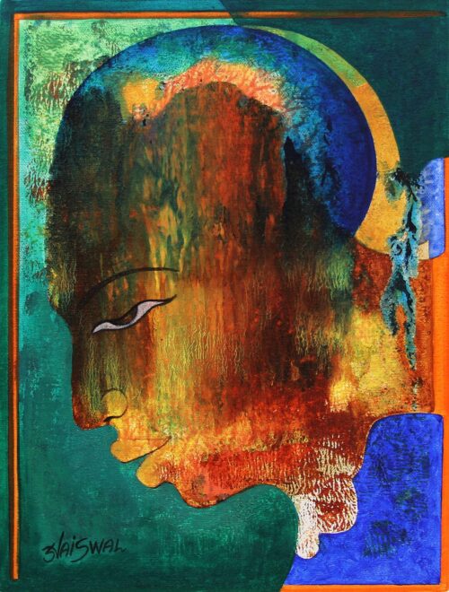 India Signed Man's Portrait in Jewel Colors, 'Colors of Life'