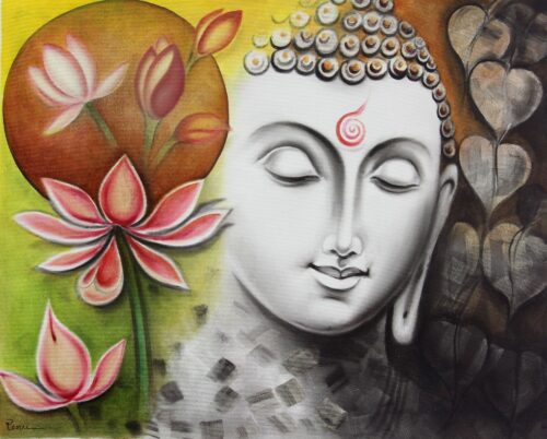 India Signed Original Buddha Painting, 'Timeless Beauty of Buddha'