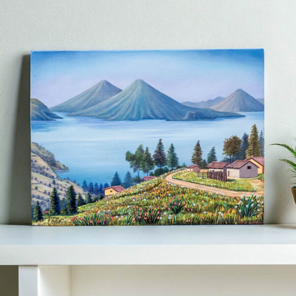 Lake Atitlan Realist Oil Landscape Painting from Guatemala, 'Atitlan Lake'