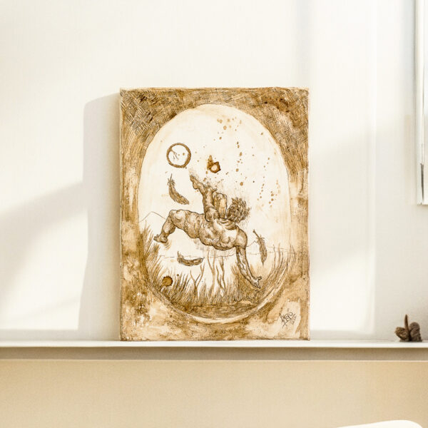 Mixed Media Oneiric Painting of A Man Falling, 'The Fall' Mixed Media Oneiric Painting of A Man Falling, 'The Fall'