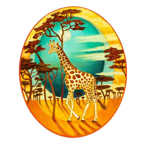 Oil and Acrylic on Wood With Giraffe Trees Sun and Moon, 'Day and Night'