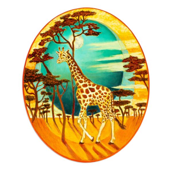 Oil and Acrylic on Wood With Giraffe Trees Sun and Moon, 'Day and Night' Oil and Acrylic on Wood With Giraffe Trees Sun and Moon, 'Day and Night'