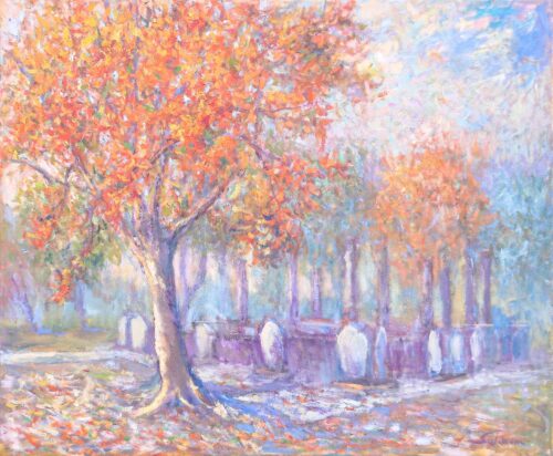 Oil Landscape Painting on Stretched Canvas, 'Flame of the Forest'