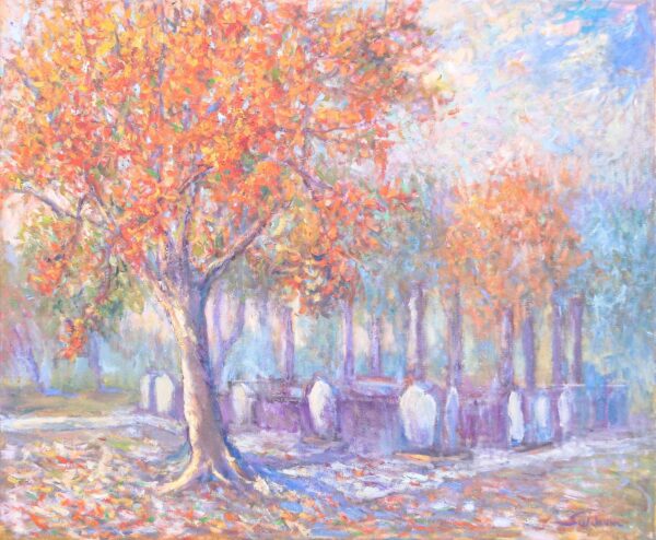 Oil Landscape Painting on Stretched Canvas, 'Flame of the Forest'