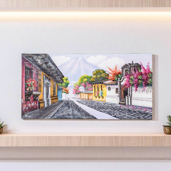 Oil Painting of Traditional Street in Antigua Guatemala, 'Bell Street' Oil Painting of Traditional Street in Antigua Guatemala, 'Bell Street'