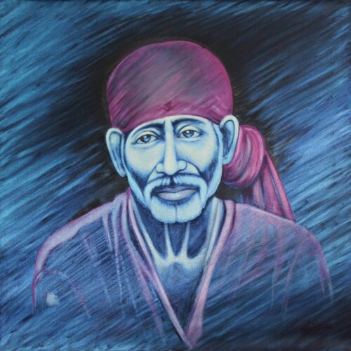 Oil Portrait Painting of Indian Spiritual Master, 'Peaceful Sai Baba'