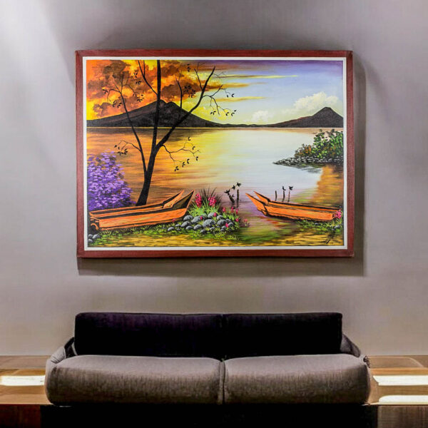 Original Painting of a Lake and Mountains from Guatemala, 'Atitlan Landscape' Original Painting of a Lake and Mountains from Guatemala, 'Atitlan Landscape'