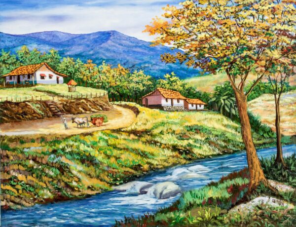 Original Signed Costa Rican Landscape Oil Painting, 'Amid Mountains' Original Signed Costa Rican Landscape Oil Painting, 'Amid Mountains'