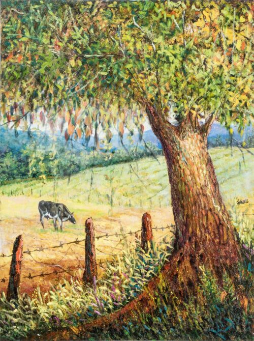Original Signed Costa Rican Pastoral Scene Oil Painting, 'Amid Nature'
