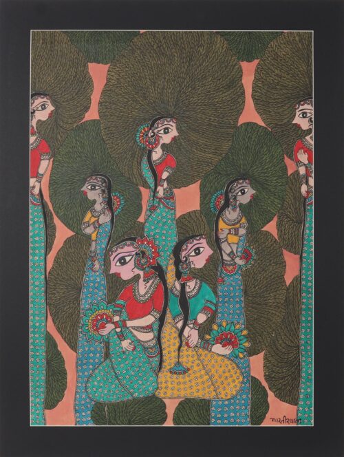 Painting of Group of Women from Indian Madhubani Artist, 'Women Eccentricity'