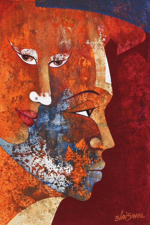 Romantic Expressionist Portrait Painting from India, 'Pure Love II'