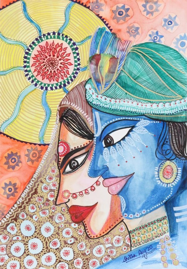 Romantic Watercolor Painting on Handmade Paper, 'Divine Love II'