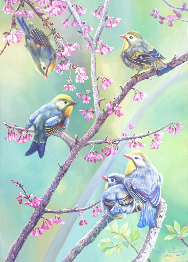 Signed Acrylic Painting on Canvas, 'Meeting' Signed Acrylic Painting on Canvas, 'Meeting'