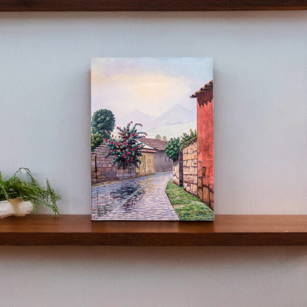 Signed and Stretched Realist Painting from Guatemala, 'Las Animas Street III'