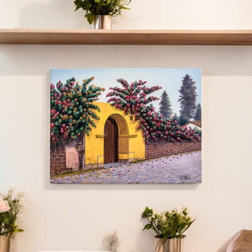 Signed and Stretched Realist Painting of Floral Street, 'La Antigua Street'