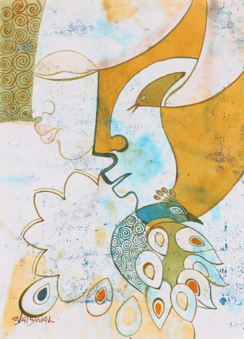 Signed Expressionist Krishna and Radha Painting from India, 'Krishna & Radha'