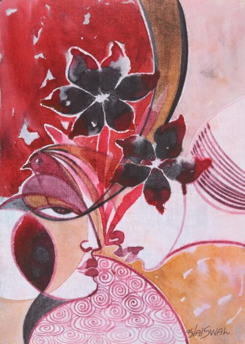 Signed Expressionist Painting of Radha and Krishna, 'Divine Love'