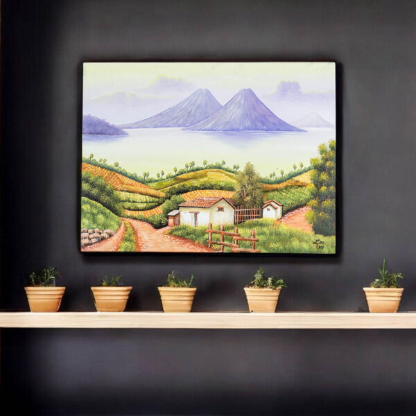 Signed Folk Art Painting of Lake Atitlán from Guatemala, 'Lake Atitlán'