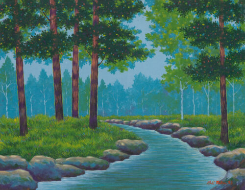 Signed Impressionist Landscape Painting from Java, 'Flowing Life'