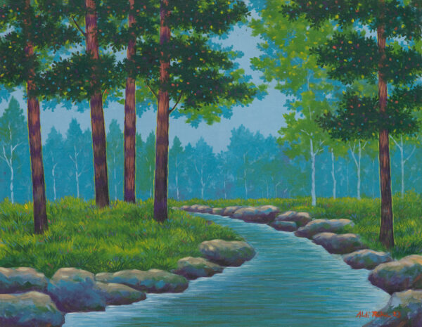 Signed Impressionist Landscape Painting from Java, 'Flowing Life'