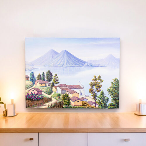 Signed Landscape Painting from Guatemala, 'San Antonio Palopo'