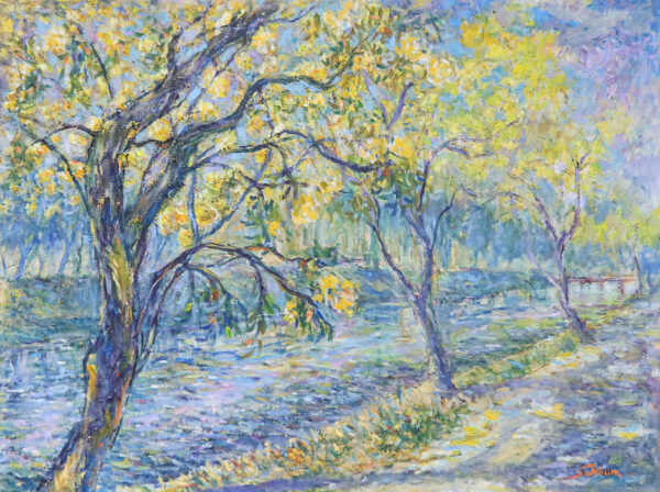 Signed Nature-Themed Impressionist Oil on Canvas Painting, 'Flowers of the Old Town'